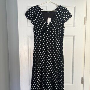 NWT THE WORKSHOP Eva Polka Dot Midi Dress in Black - Medium